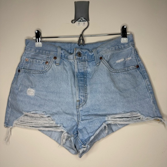 Levi's Pants - LEVI’s 501 Distressed Button Fly Rigid Denim Light Wash Summer Jean Shorts